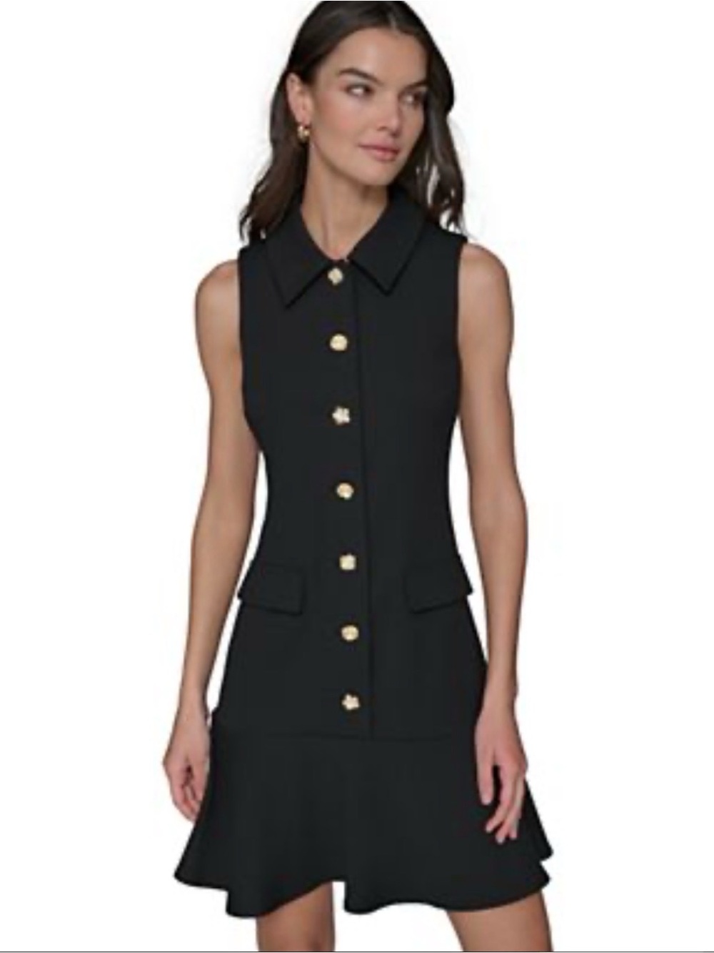 Karl Lagerfeld Black Sleeveless Dress with Gold Buttons